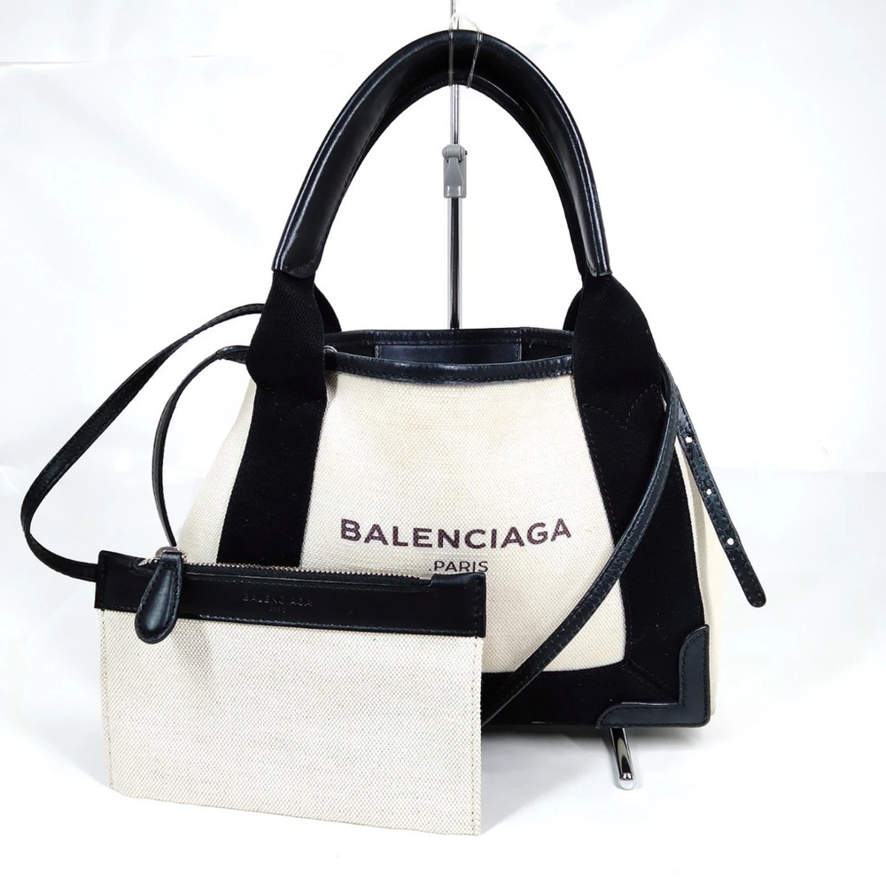 EUC Balenciaga Black and Cream/Off-White Small Cabas Tote w/ Removable Pouch